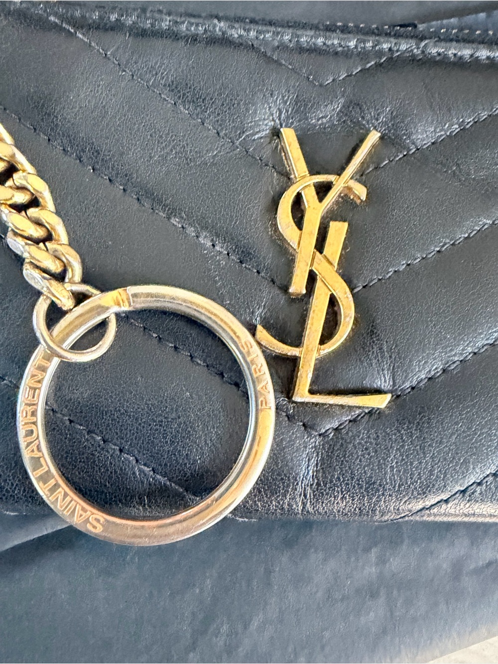 Saint Laurent Black Quilted Leather Key Ring Pouch with Gold YSL - Picture 3 of 8